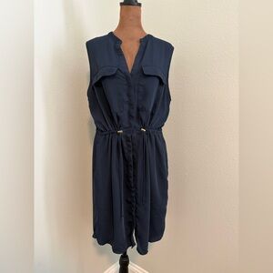 H&M Navy Button Down Dress with Pockets